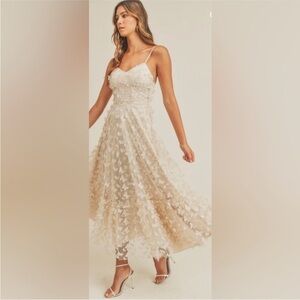Thirty Thirty LA 3D Butterfly Applique Corset Maxi Dress in Cream Woman Size M